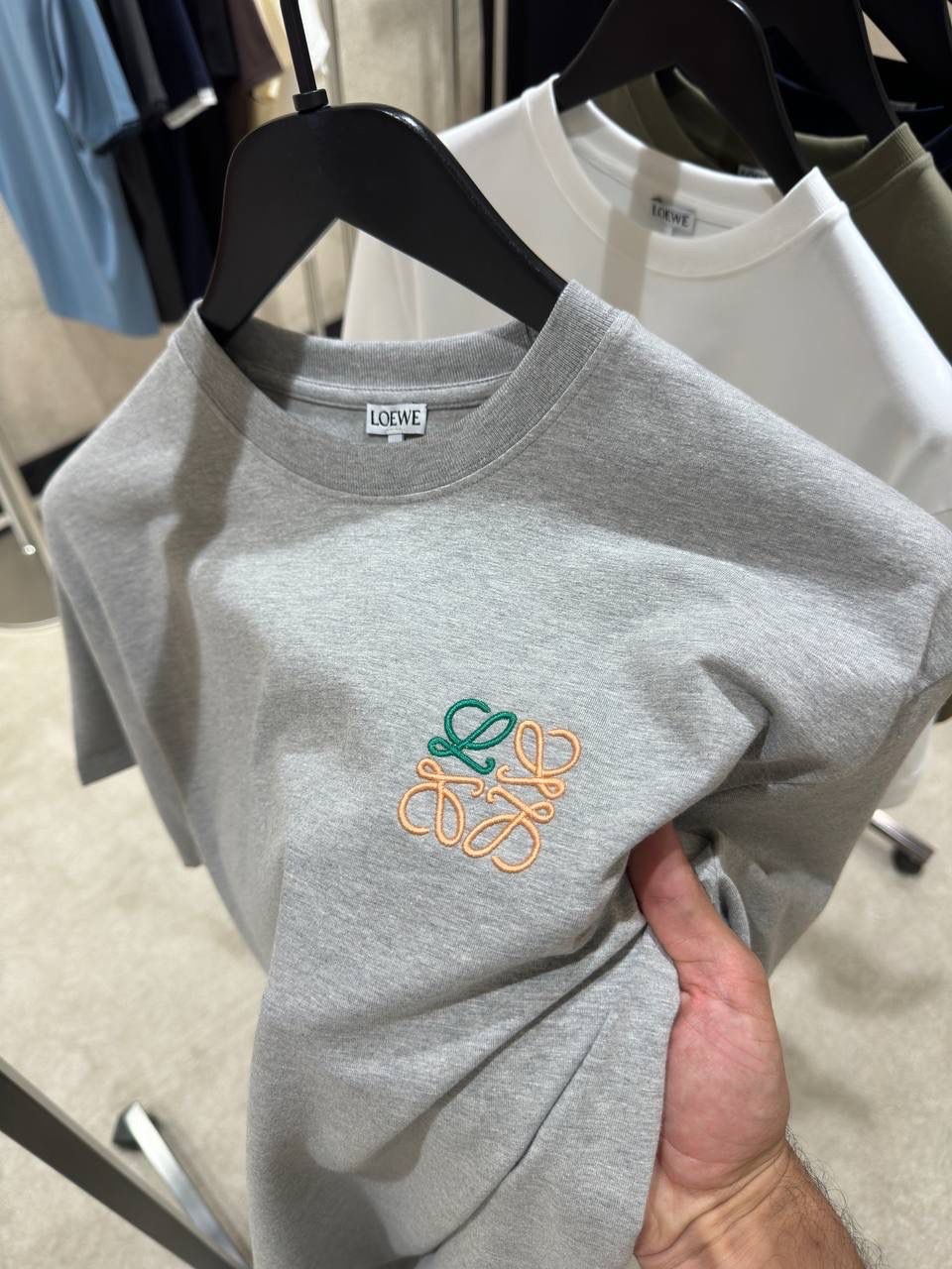 Light Gray loewe embroidered logo cotton tee - Image 4