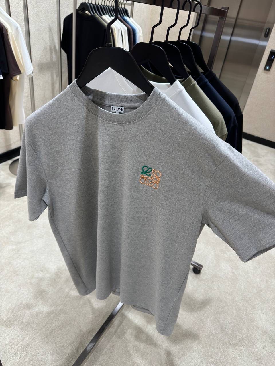 Light Gray loewe embroidered logo cotton tee - Image 2
