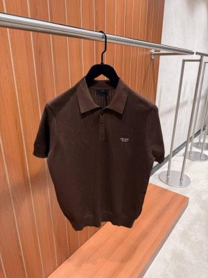 Brown Prada perforated polo shirt