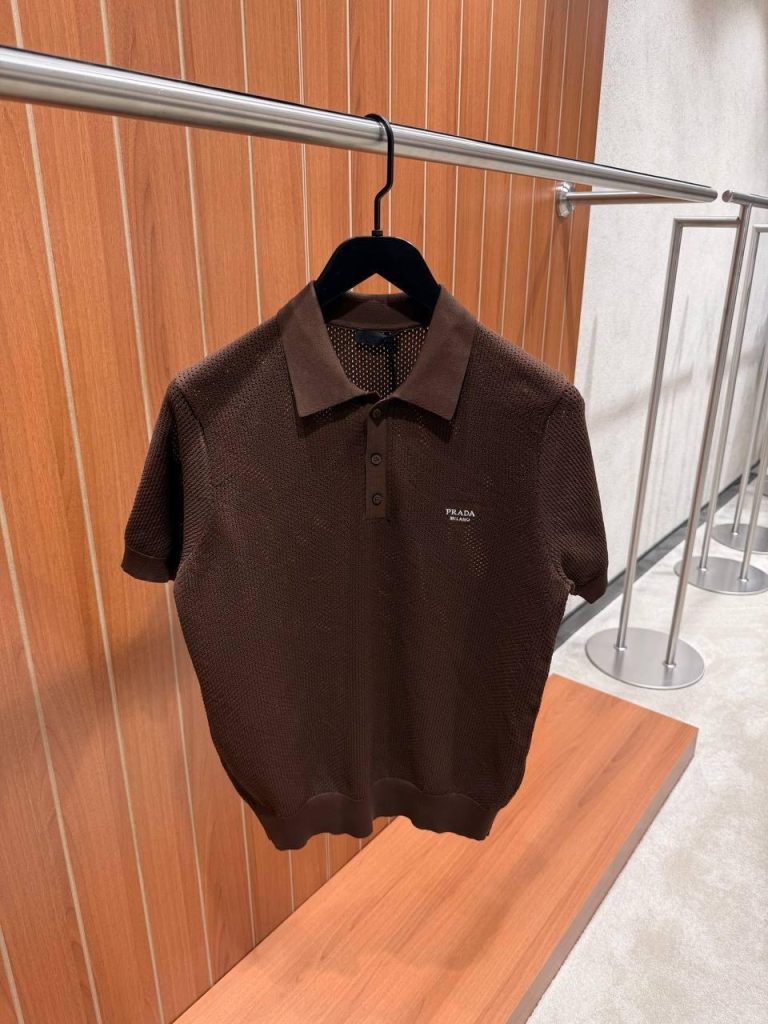 Brown Prada perforated polo shirt