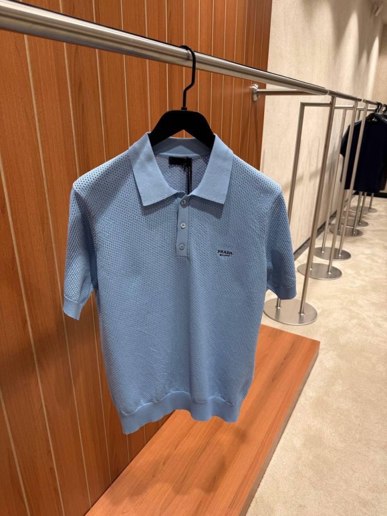 Blue Prada perforated polo shirt