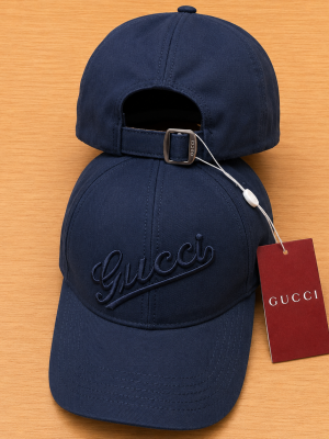 Navy Gucci script embroidery baseball cap