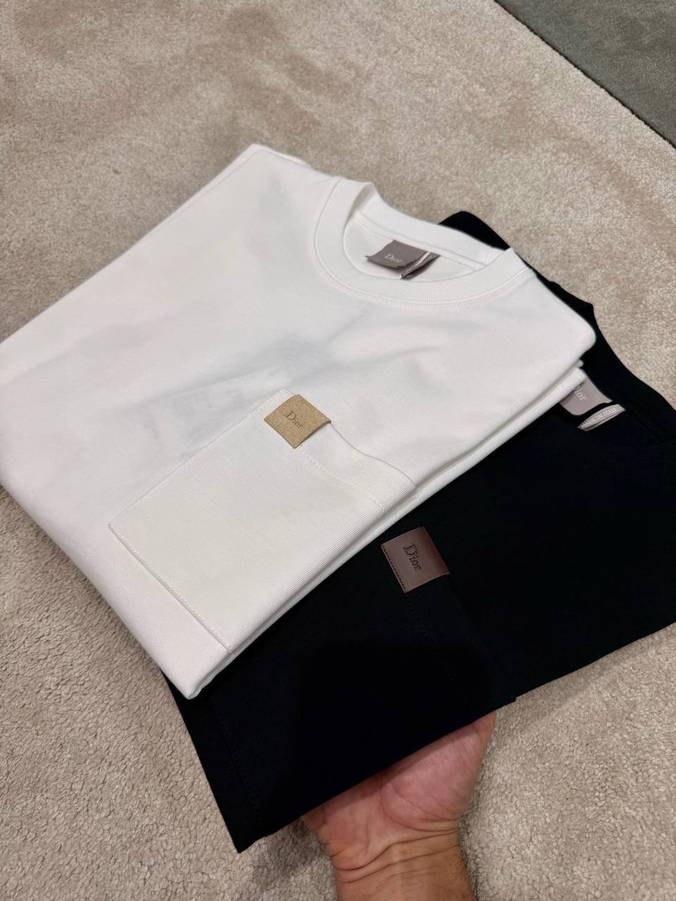 White Dior leather patch pocket logo cotton tee - Image 3