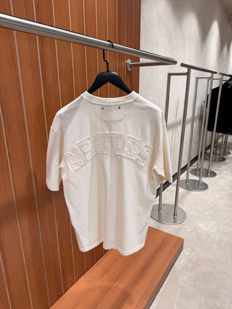 Cream Golden Goose Reverse logo double gold star cotton tee