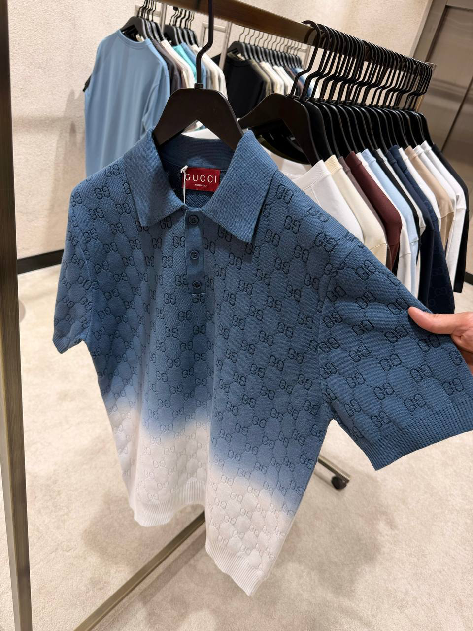 Blue Gucci GG-pattern logo gradient polo tee - Image 8