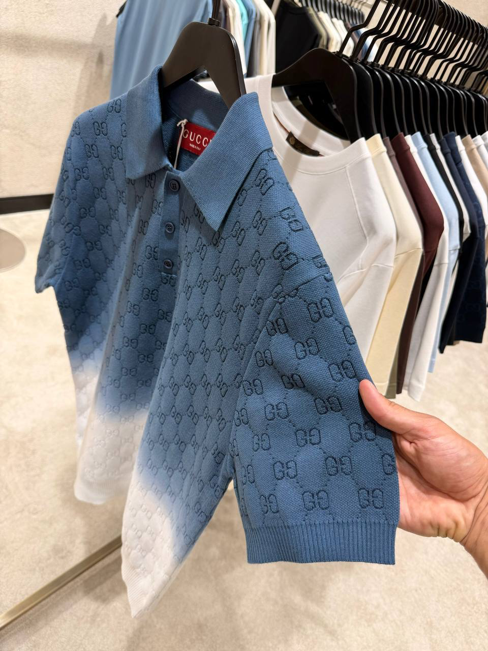 Blue Gucci GG-pattern logo gradient polo tee - Image 7