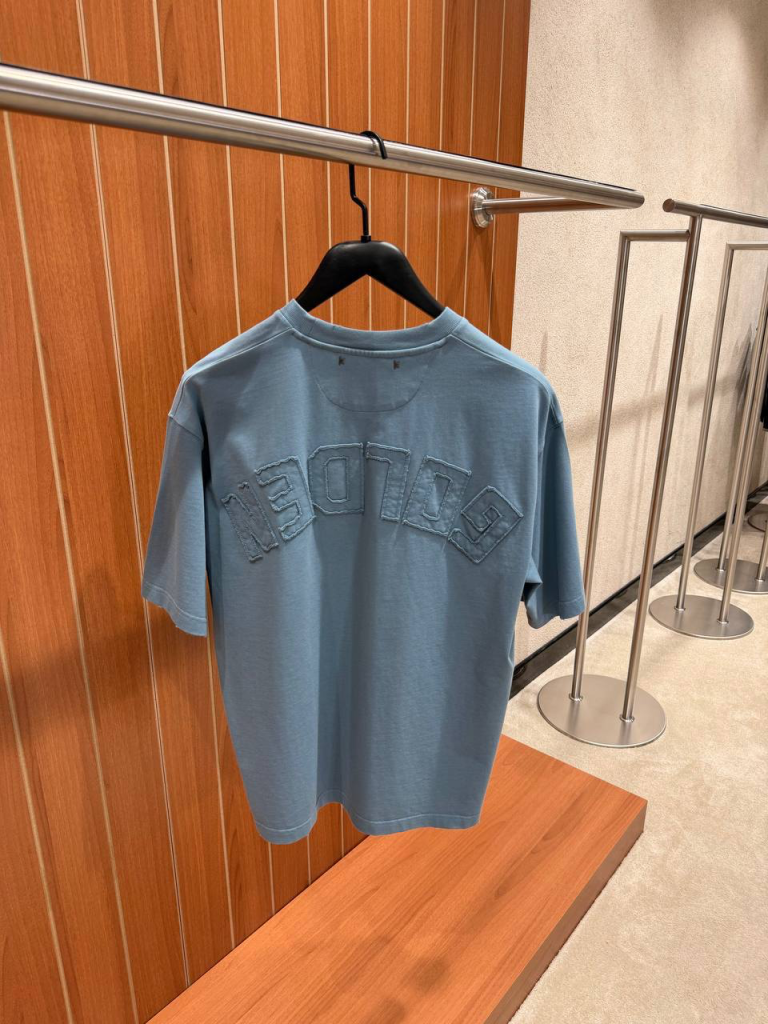 Blue Golden Goose Reverse logo double gold star cotton tee