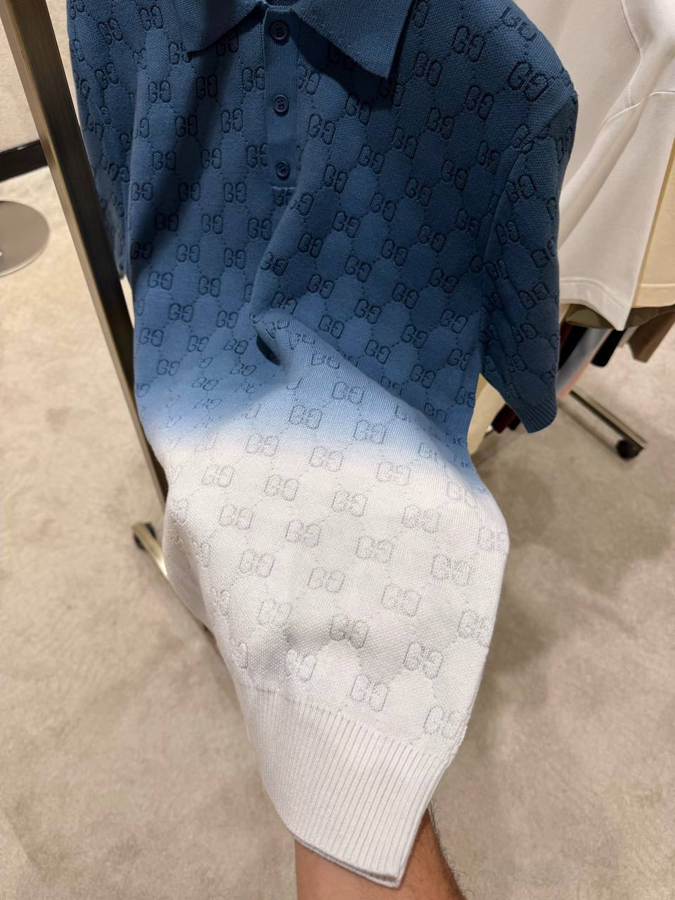 Blue Gucci GG-pattern logo gradient polo tee - Image 6