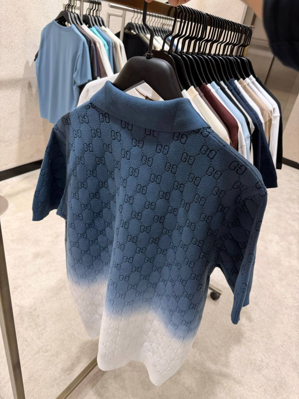 Blue Gucci GG-pattern logo gradient polo tee - Image 5
