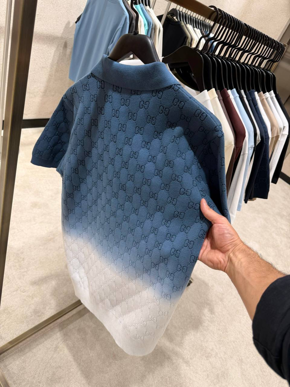 Blue Gucci GG-pattern logo gradient polo tee - Image 4