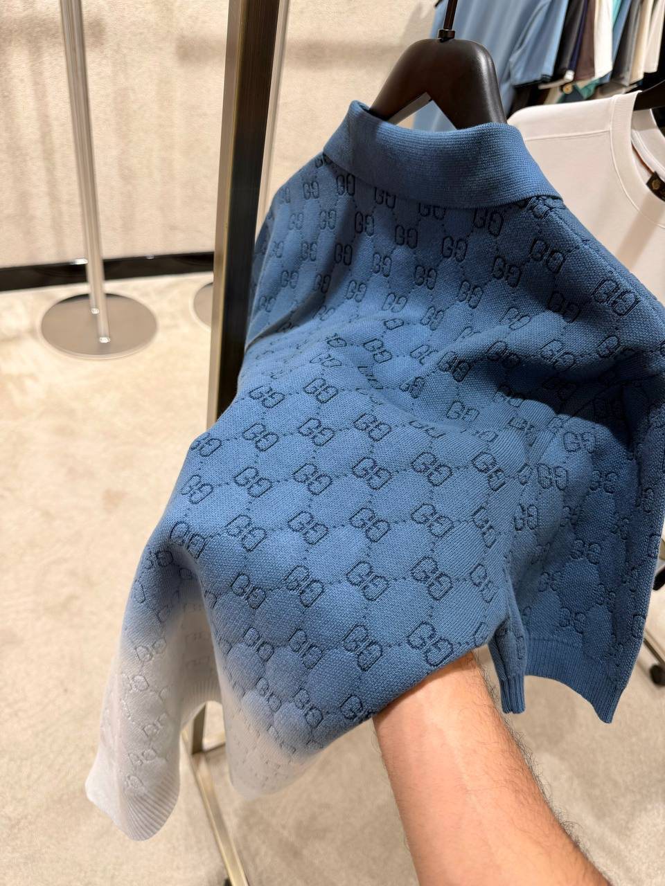 Blue Gucci GG-pattern logo gradient polo tee - Image 3