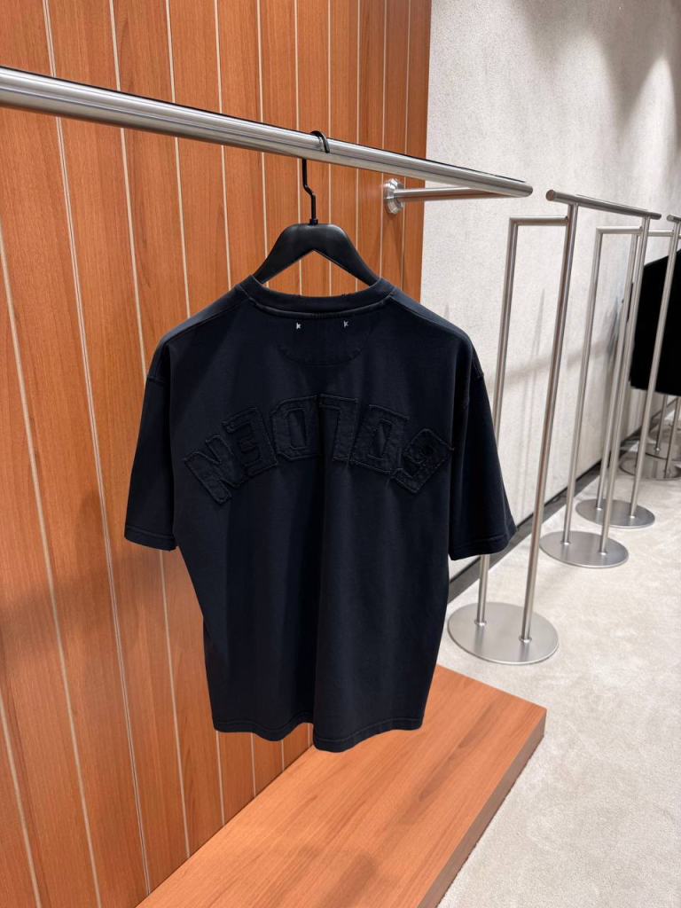 Black Golden Goose Reverse logo double gold star cotton tee