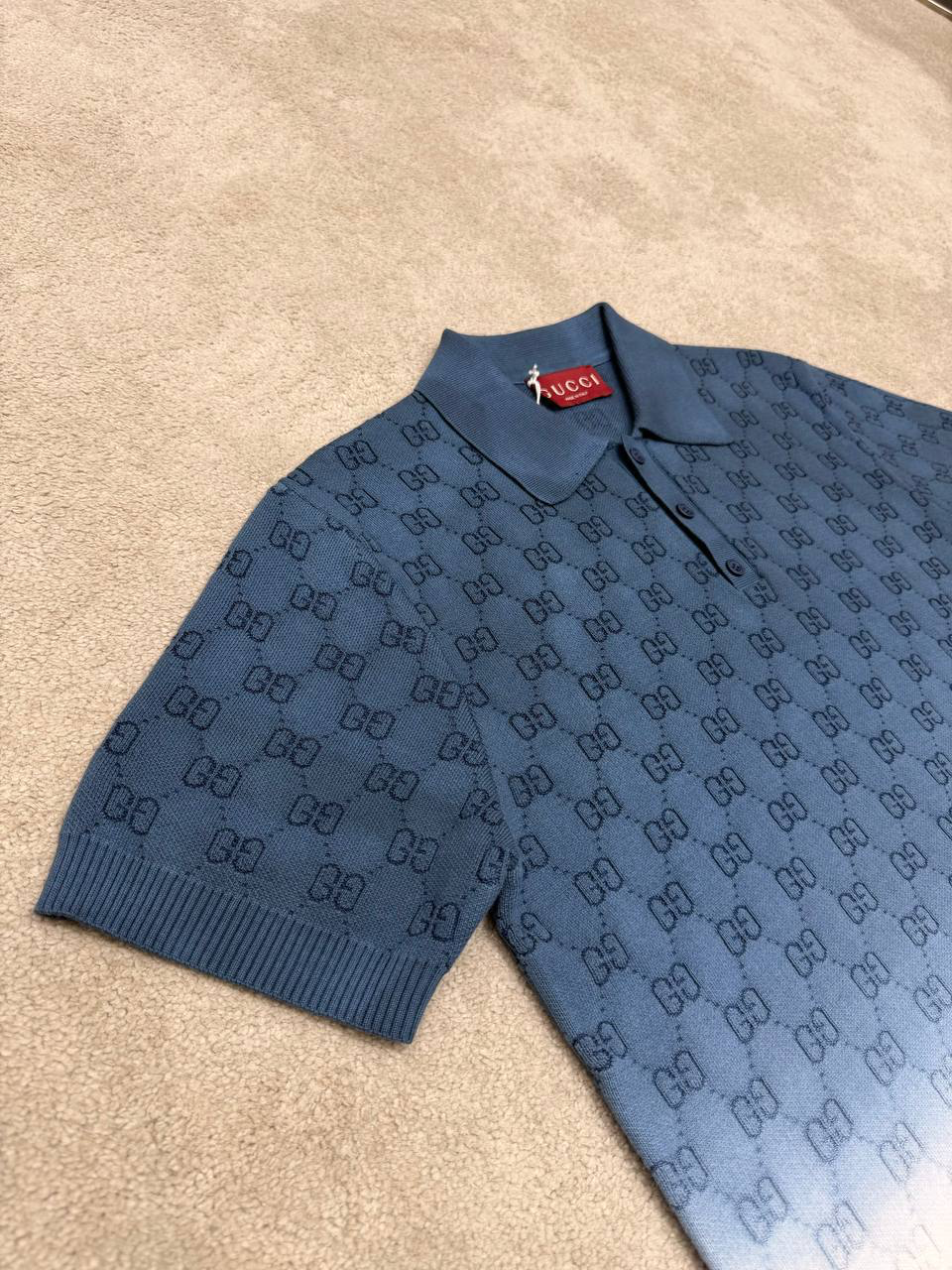 Blue Gucci GG-pattern logo gradient polo tee - Image 9