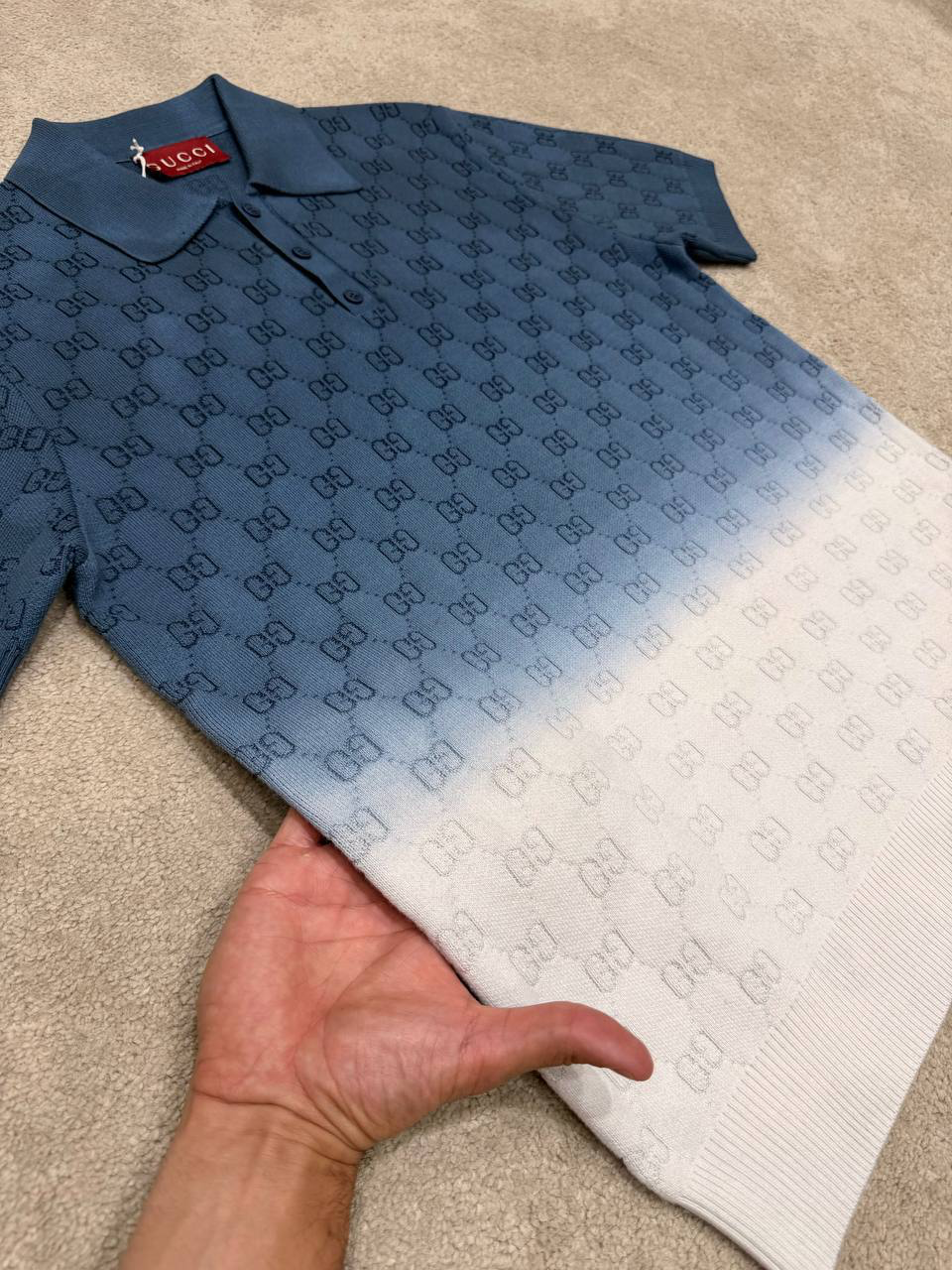 Blue Gucci GG-pattern logo gradient polo tee - Image 10