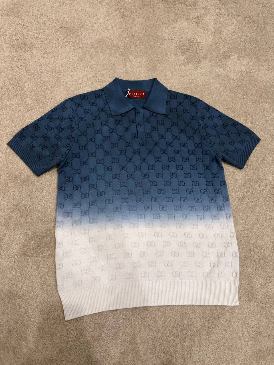Blue Gucci GG-pattern logo gradient polo tee - Image 2