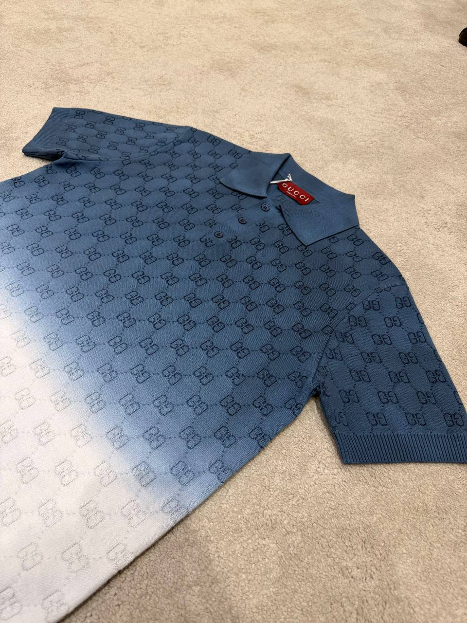 Blue Gucci GG-pattern logo gradient polo tee - Image 11