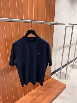Navy prada signature enamel triangle logo plaque cotton tee