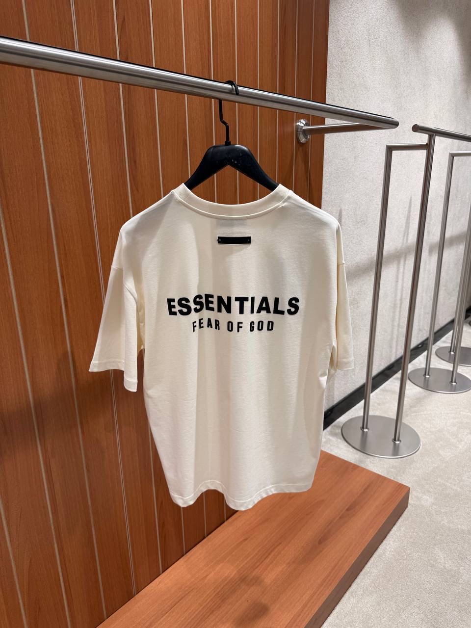 Beige Fear of God Essentials Jersey cotton tee