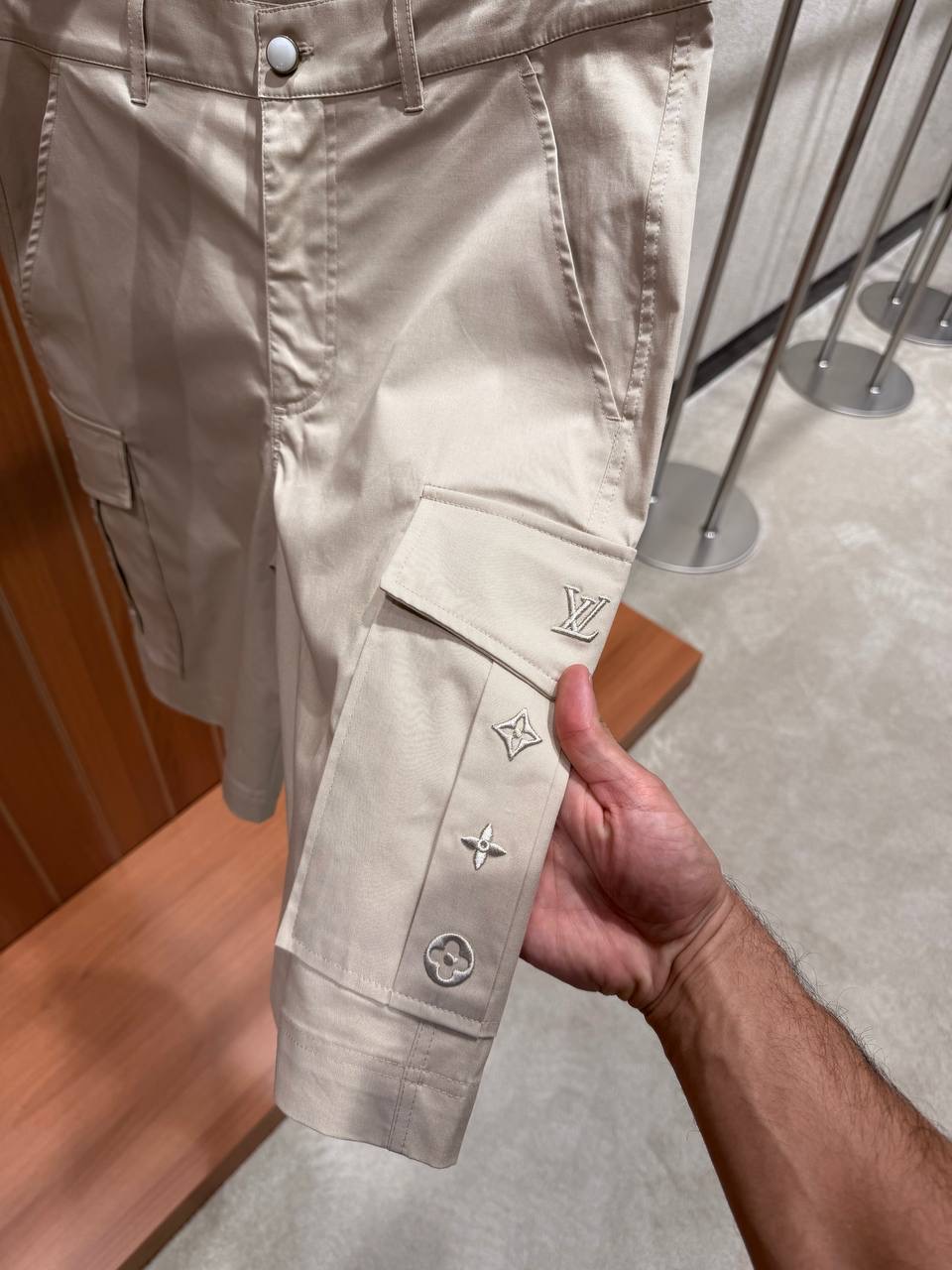 Light Beige LV Signature Cargo Shorts - Image 6