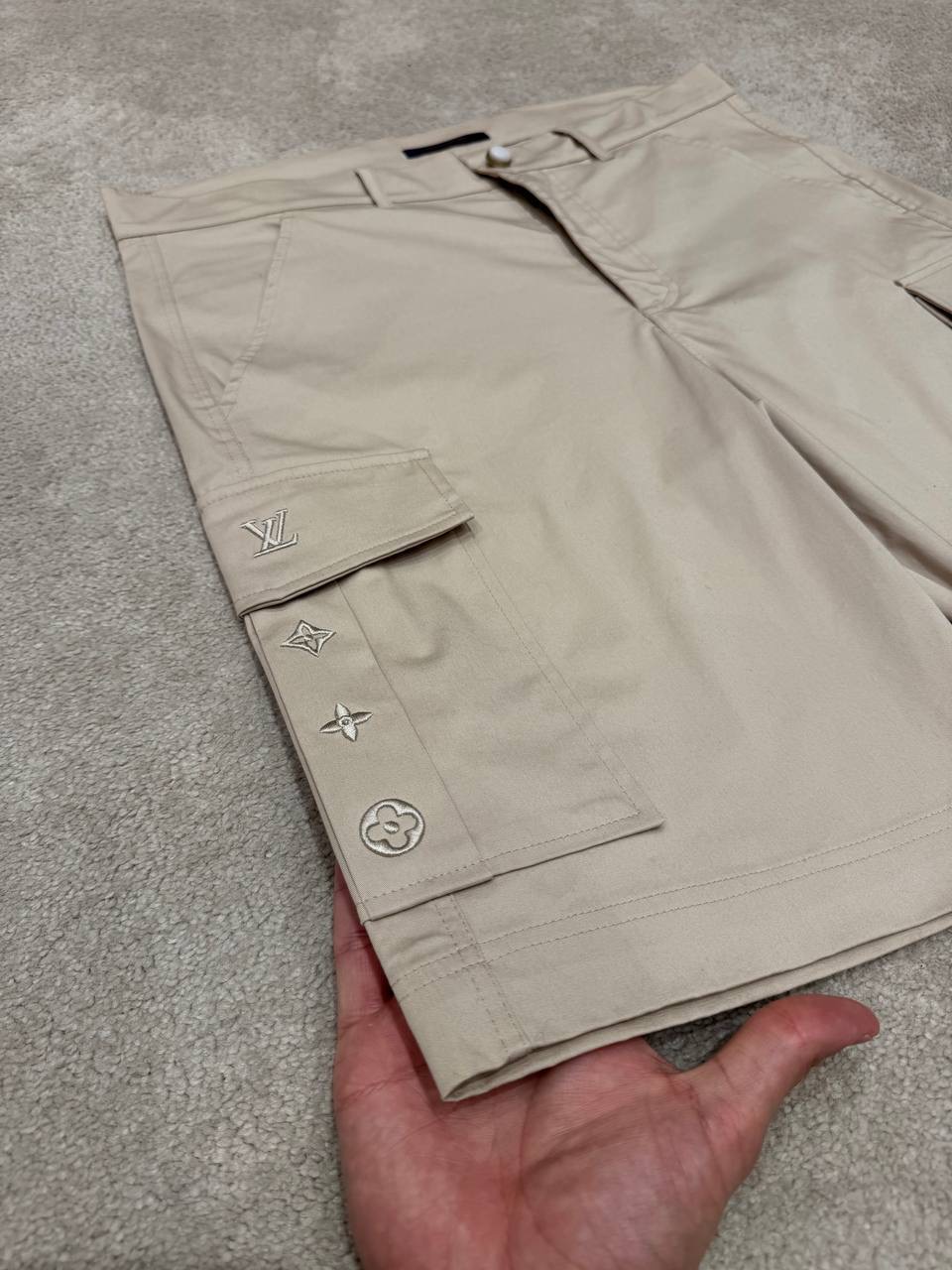 Light Beige LV Signature Cargo Shorts - Image 9
