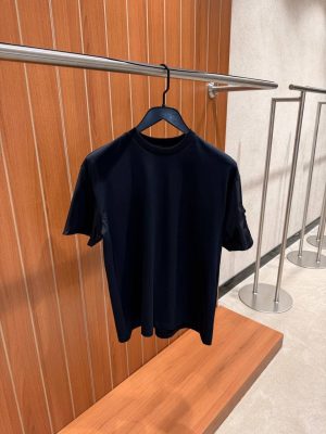 Navy Prada sleeve triangle logo plaque cotton t-shirt