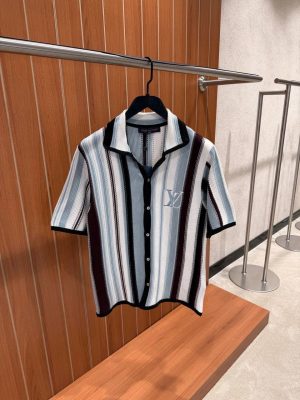 Multicolor LV embroidered signature Striped Crochet cotton tee