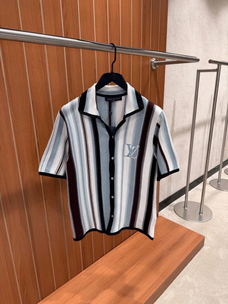 Multicolor LV embroidered signature Striped Crochet cotton tee
