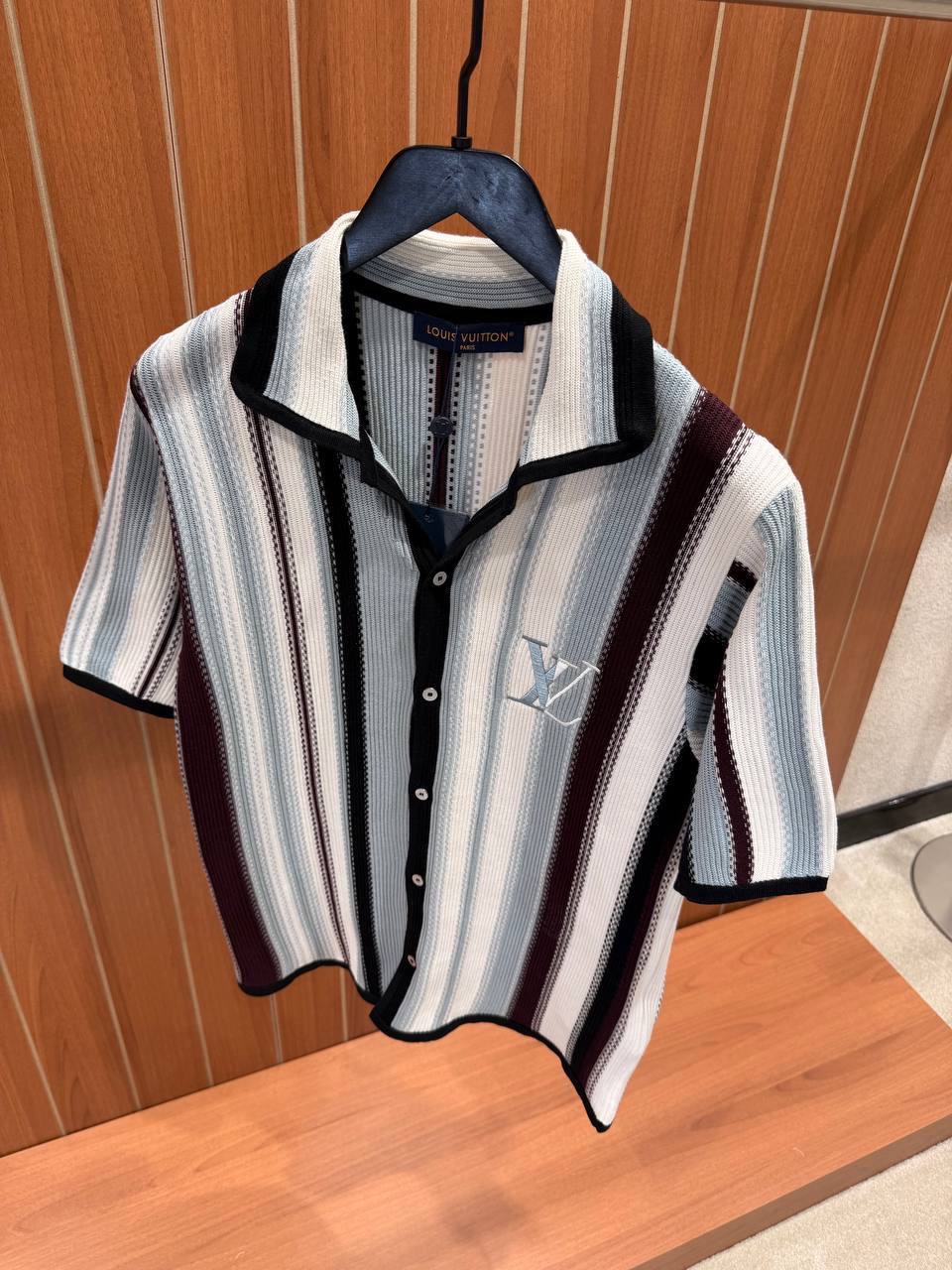 Multicolor LV embroidered signature Striped Crochet cotton tee - Image 2