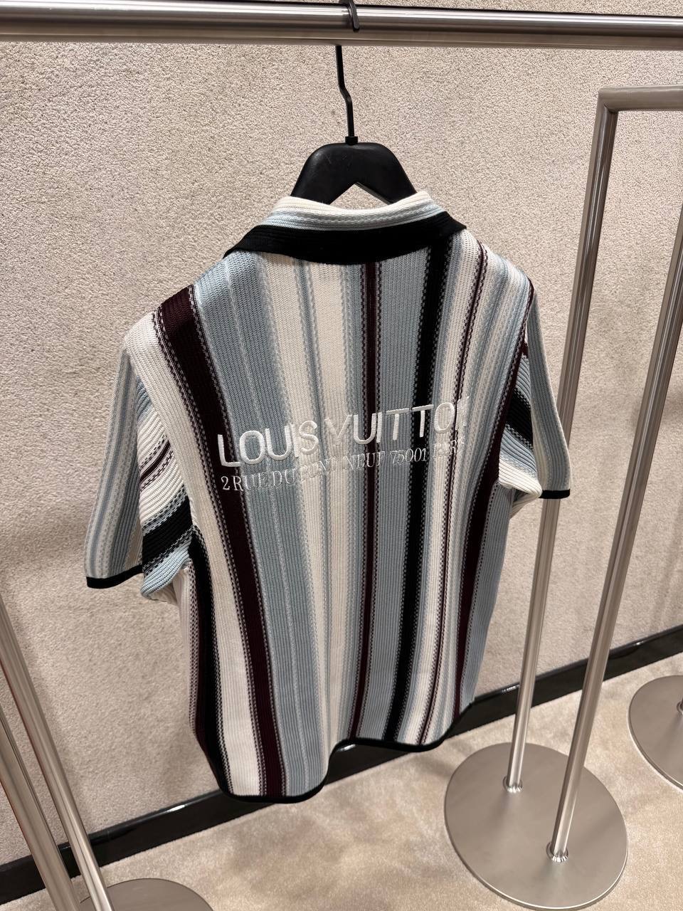 Multicolor LV embroidered signature Striped Crochet cotton tee - Image 5