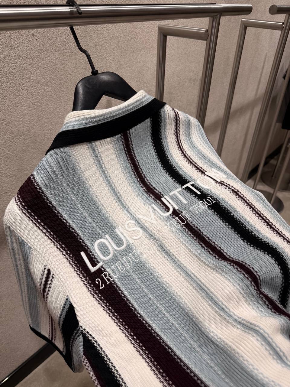 Multicolor LV embroidered signature Striped Crochet cotton tee - Image 6