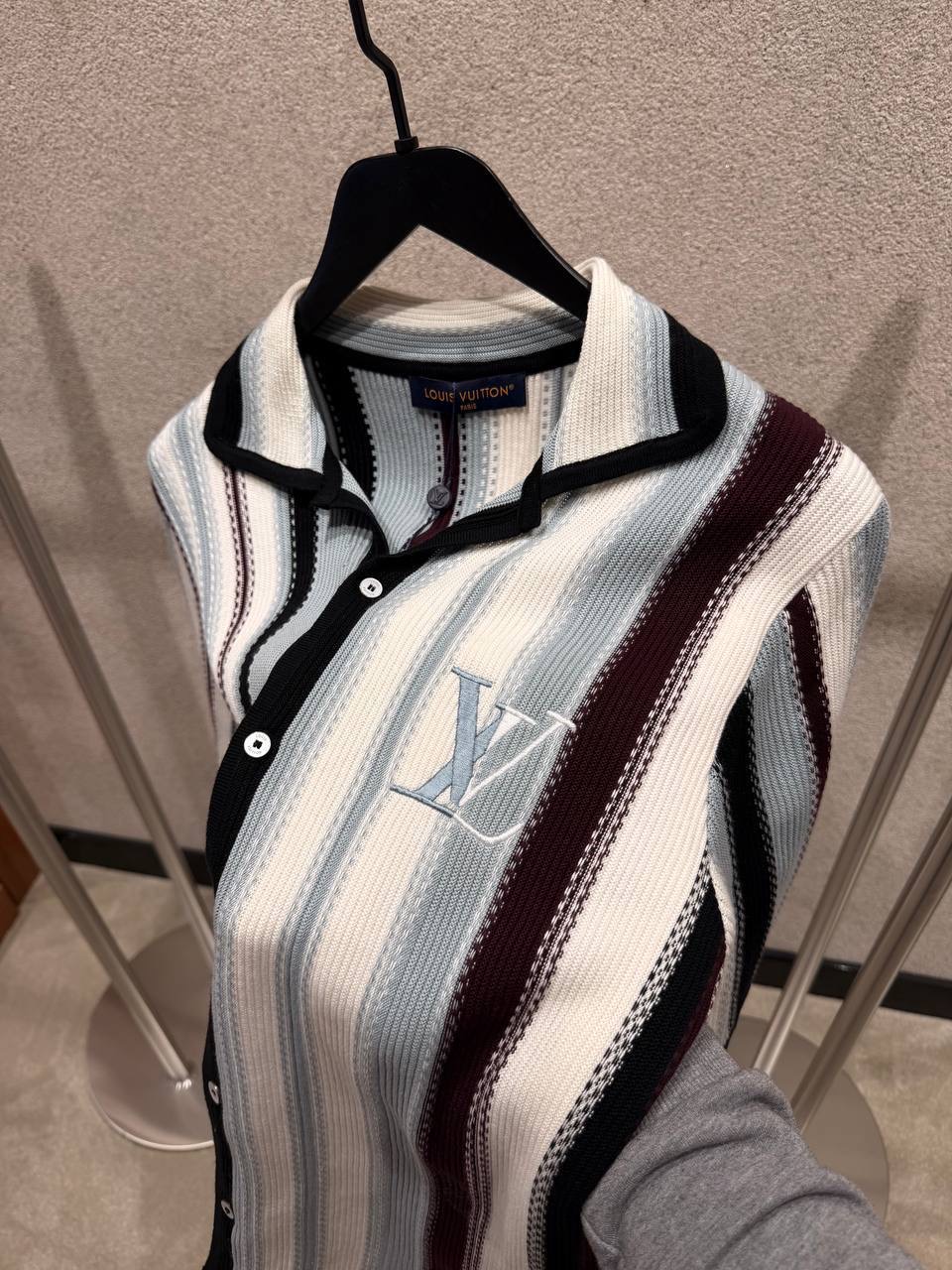 Multicolor LV embroidered signature Striped Crochet cotton tee - Image 7