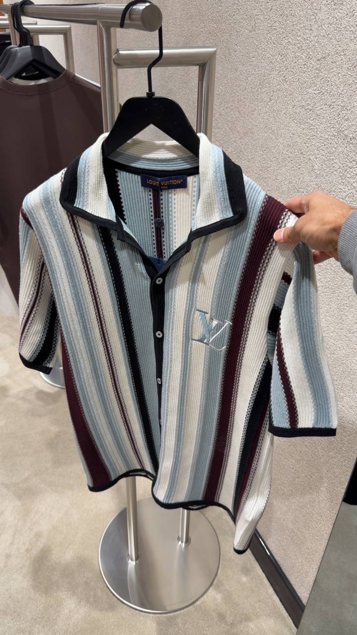 Multicolor LV embroidered signature Striped Crochet cotton tee - Image 8