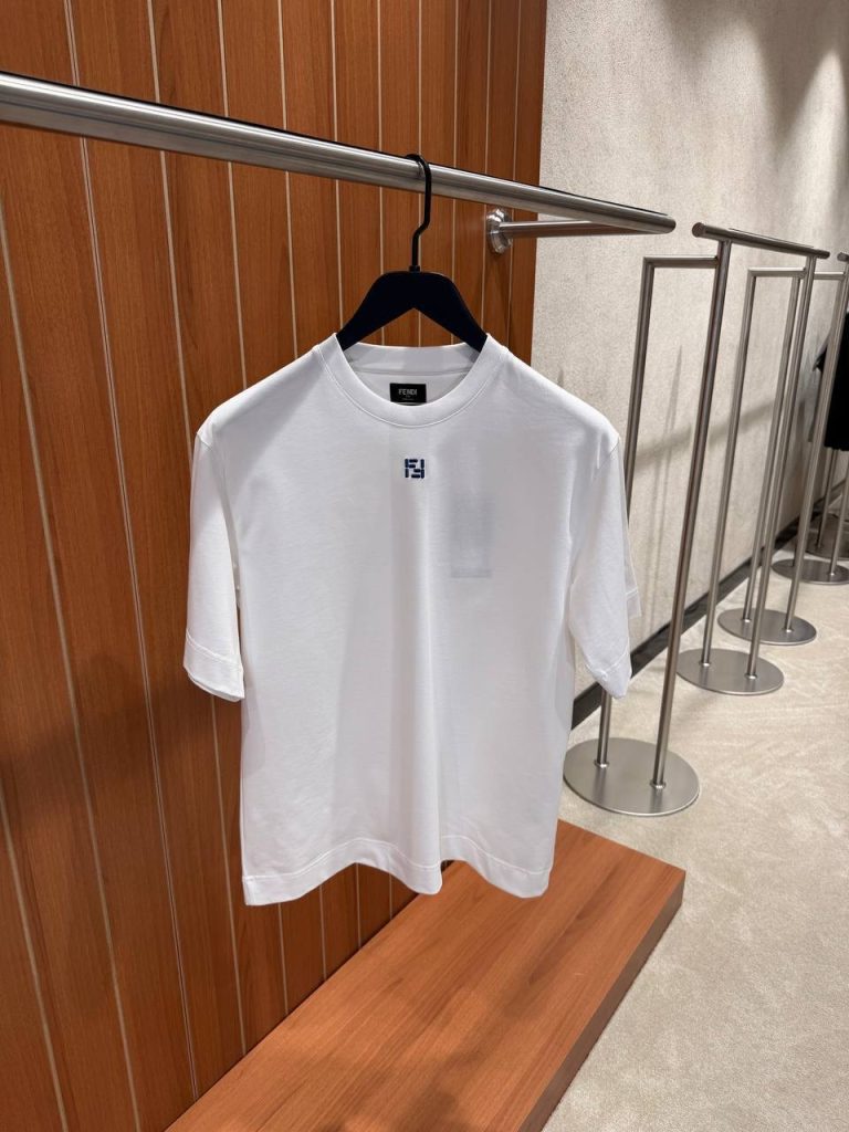 White Fendi FF logo embroidered cotton tee