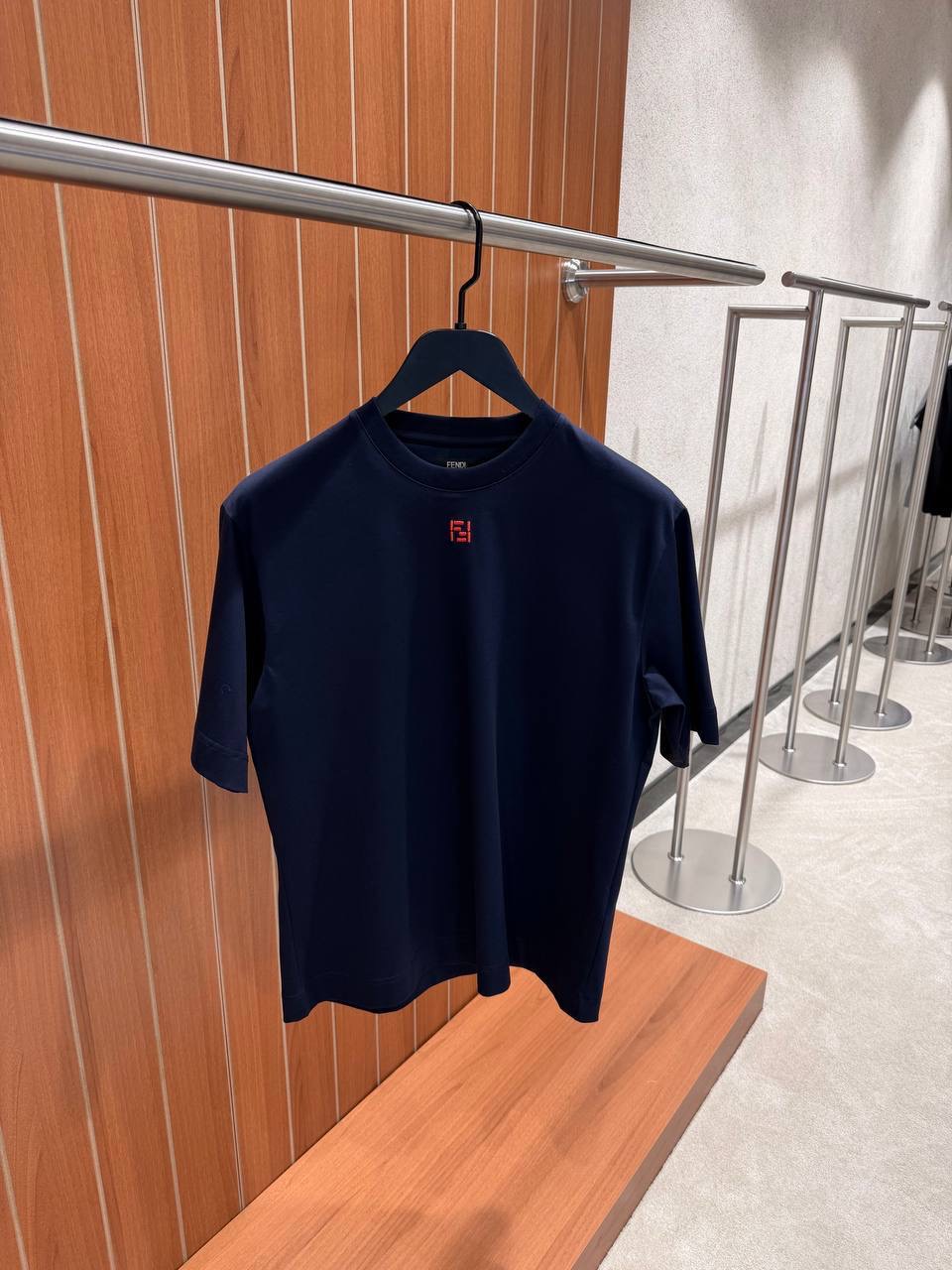 Navy Fendi FF logo embroidered cotton tee
