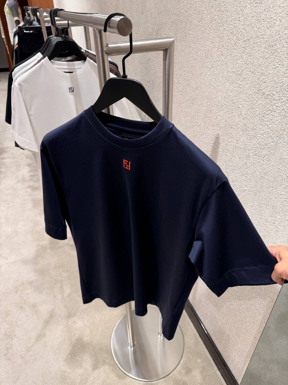 Navy Fendi FF logo embroidered cotton tee - Image 3