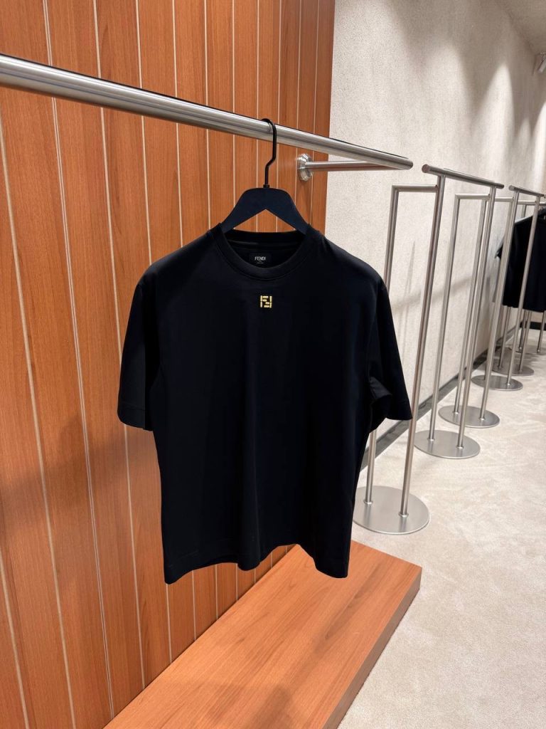 Black Fendi FF logo embroidered cotton tee