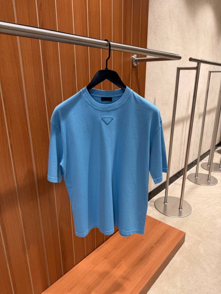 Blue Prada triangle patch logo cotton tee