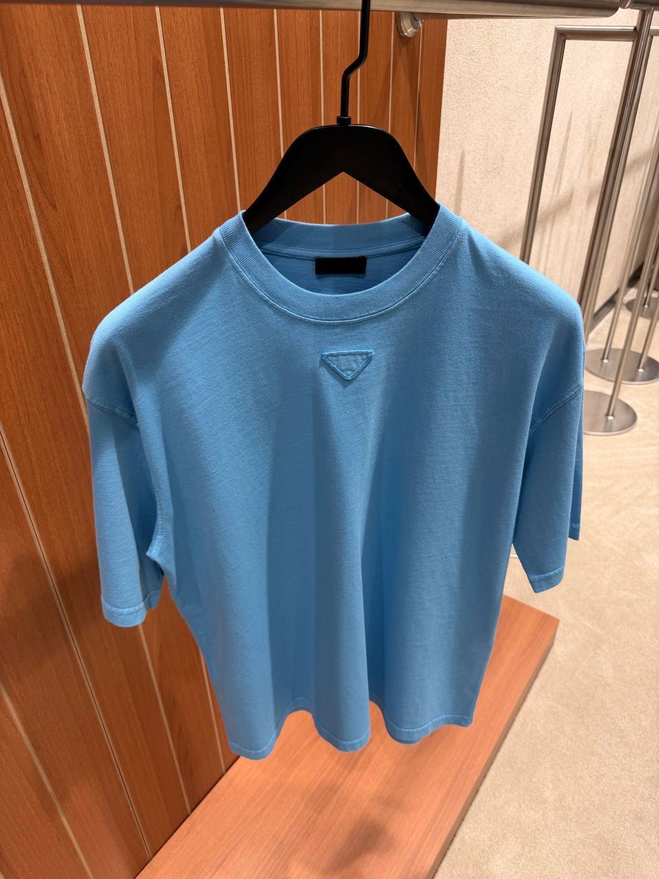 Blue Prada triangle patch logo cotton tee - Image 4