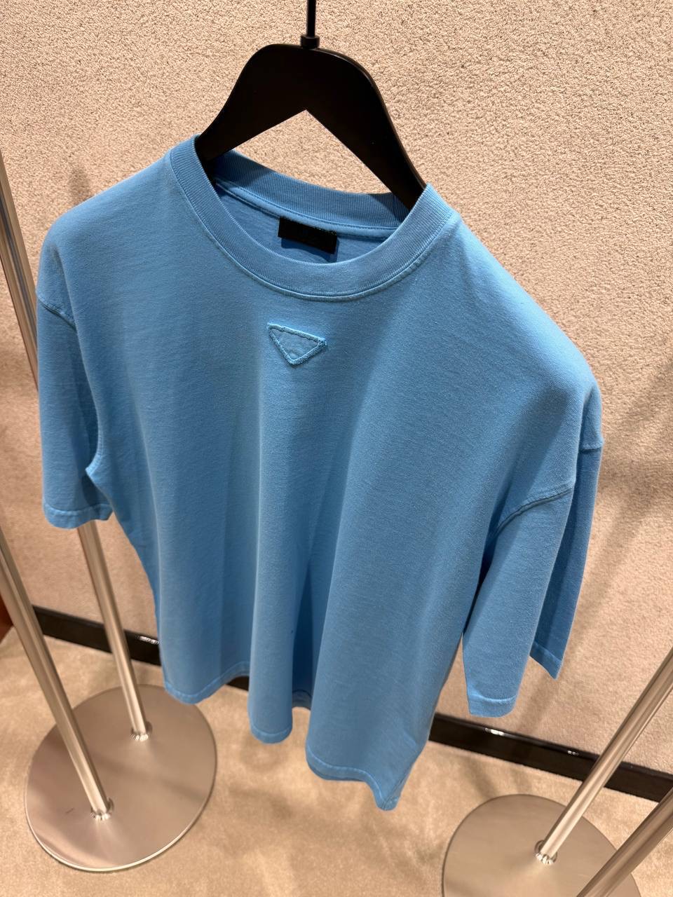 Blue Prada triangle patch logo cotton tee - Image 2
