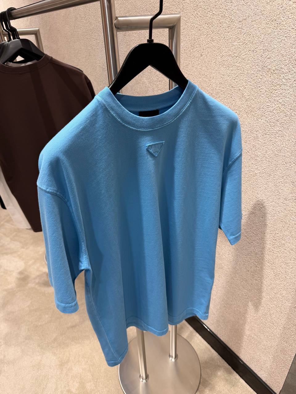 Blue Prada triangle patch logo cotton tee - Image 3