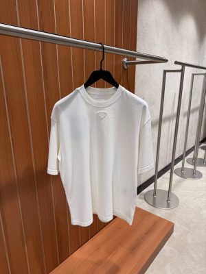 White Prada triangle patch logo cotton tee