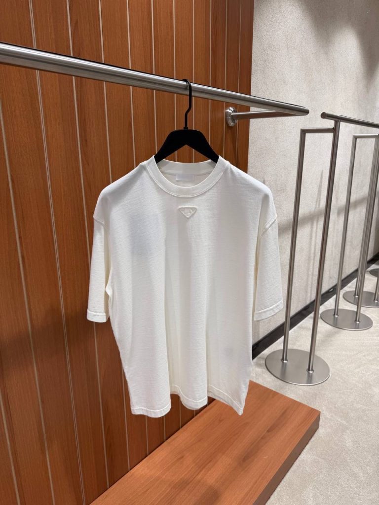 White Prada triangle patch logo cotton tee