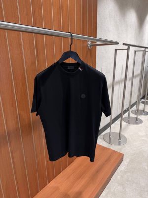 Black Moncler silicone logo patch and tricolour trim cotton t-shirt