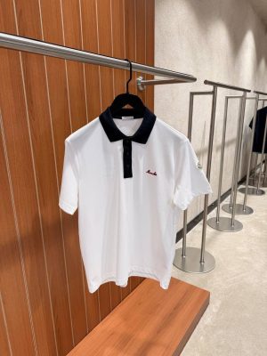 White Moncler embroidered logo cotton piquet polo shirt