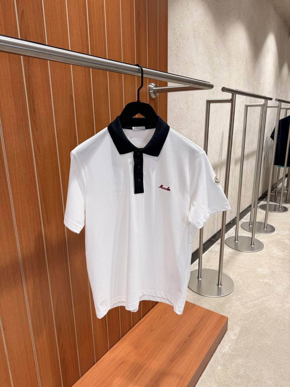 White Moncler embroidered logo cotton piquet polo shirt