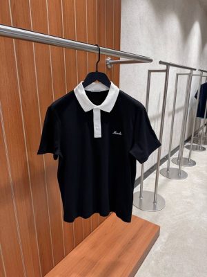 Black Moncler embroidered logo cotton piquet polo shirt