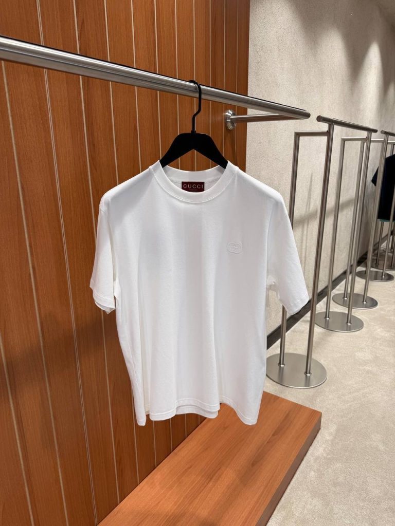 White Gucci GG embroidered logo cotton tee