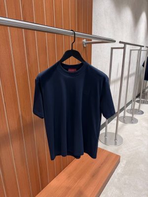 Navy Gucci GG embroidered logo cotton tee