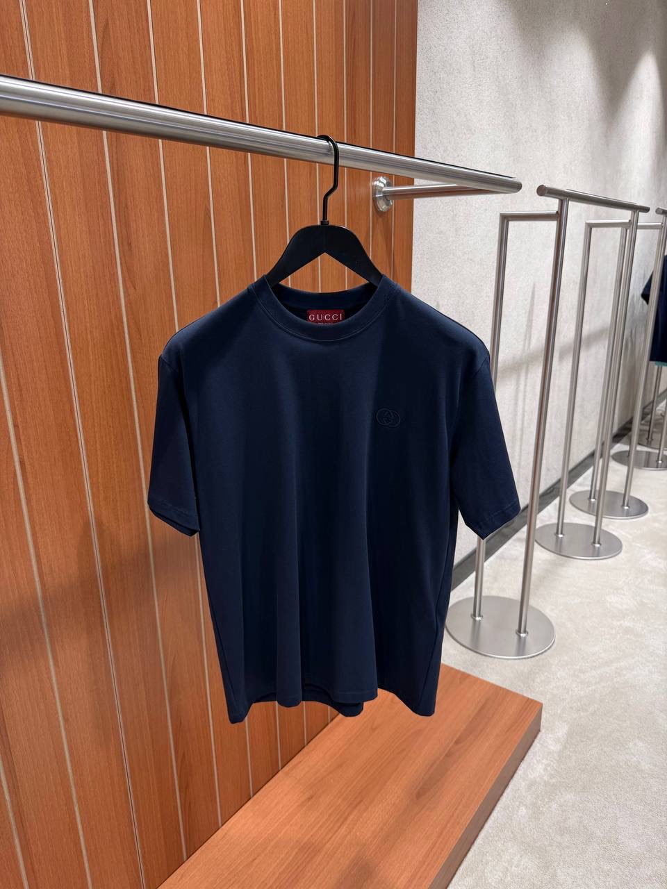 Navy Gucci GG embroidered logo cotton tee
