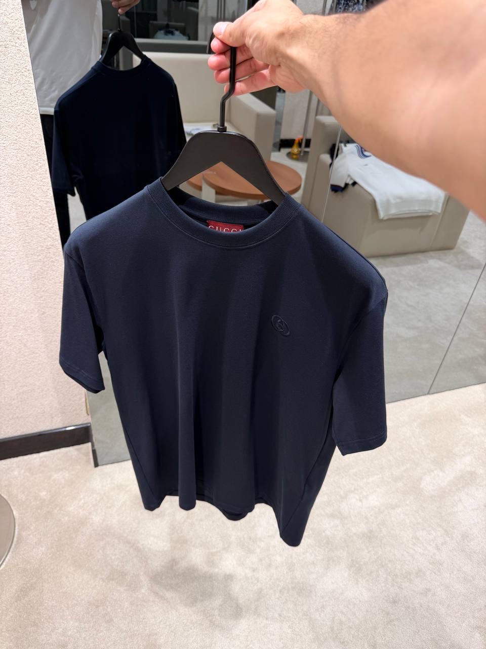 Navy Gucci GG embroidered logo cotton tee - Image 2